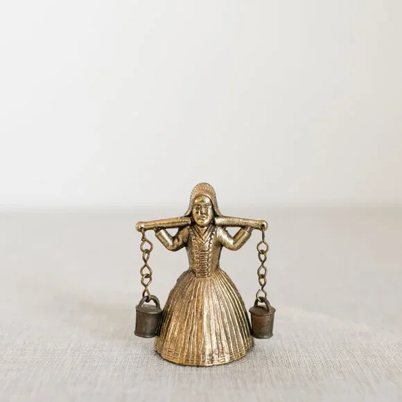 Vintage Brass Bell Water Carrier Figurines Pair Collectible - Picture 5 of 11